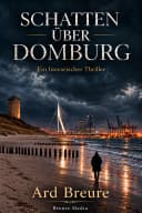 Buchcover Schatten über Domburg von Ard Breure mit Strand, Wasserturm und dem Hafen von Rotterdam.