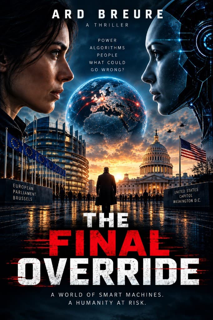 The Final Override by Ard Breure, geopolitical AI thriller about Europe, America and artificial intelligence