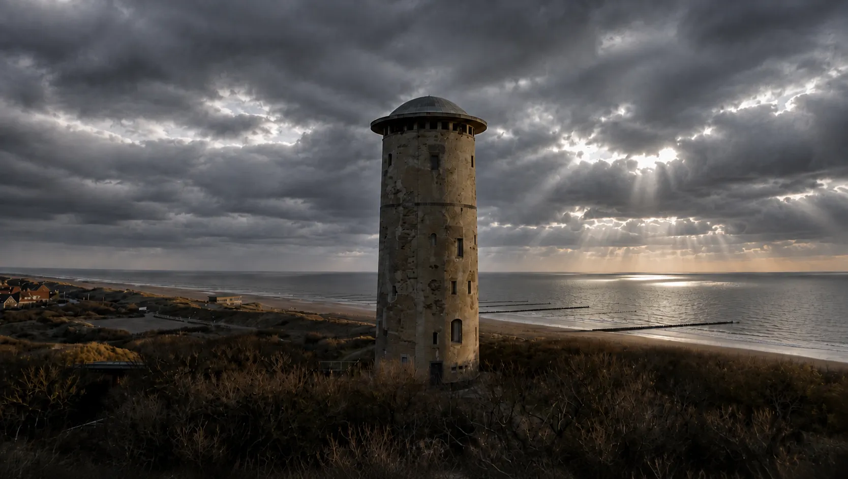 Der Wasserturm von Domburg zwischen den Dünen und dem Meer